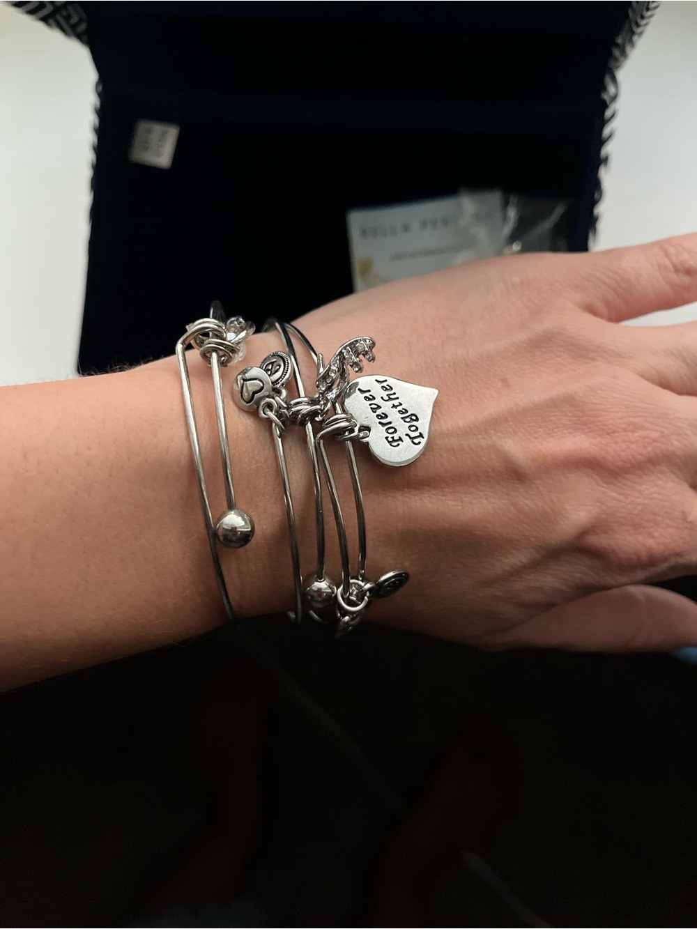 bella Perlina Silver-Tone Stacked Charm Bangle Bracelet Set